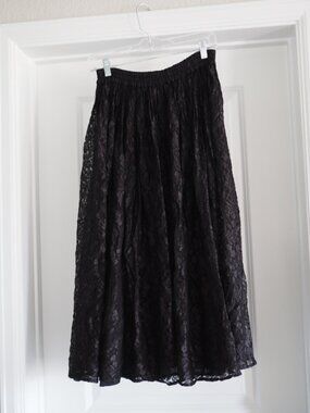 HolyClothing Black Lace Maxi Skirt S/M Goth Boho Fairycore Rayon Renaissance
